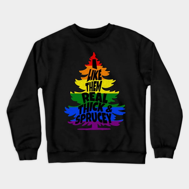 Funny Rainbow LGBTQ Gay Christmas Tree Crewneck Sweatshirt by Cosmic Dust Art